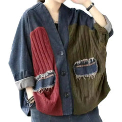 Color knitted jeans jacket for ladies