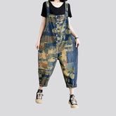 Colorful baggy-fit patchwork women's denim bib
