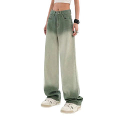 Contrast green women's baggy jeans