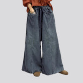 Contrast pattern boho jeans culottes for ladies