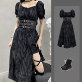 Cool Alternative Grunge Open Leg Long Black Gray Dress