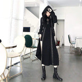 Cool Set Gothic Lace Up Hollow Sweatshirt Hoodie Split Long Dress Two Piece Set