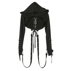 Cool Set Gothic Lace Up Hollow Sweatshirt Hoodie Split Long Dress Two Piece Set