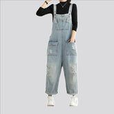 Cuffed denim overall for women