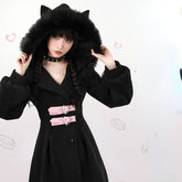 Cute Black Pink Fluffy Cat Ears Coat Dress