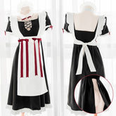 Cute Long Black Open Back Maid Dress EE0960