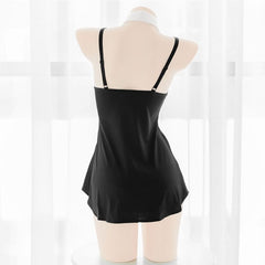 Cute Open Belly Tie Black Dress EE0953