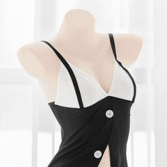 Cute Open Belly Tie Black Dress EE0953