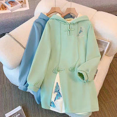 Aesthetic Embroidery Buckle Plush Hoooded Sweatshirt Dress