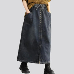 High-waist front-slit jean skirt for ladies