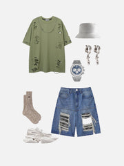 Fake Hole Camouflage Patch Shorts