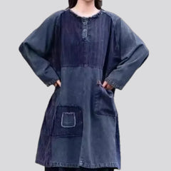 Dark boho patchwork denim dress