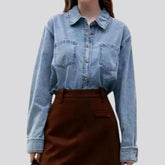 Dark classic oversized denim shirt for ladies