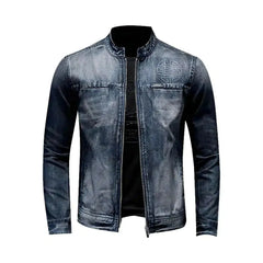 Dark-wash riding denim jacket for men