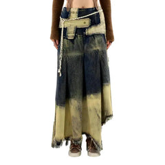 Dip-dyed embroidered jeans skirt for ladies