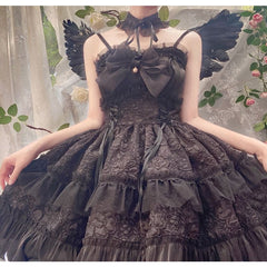 Dreamy Angel Cute White Black Pastel Bows Lolita Dress