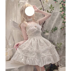 Dreamy Angel Cute White Black Pastel Bows Lolita Dress