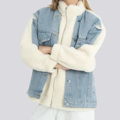 Light-wash sherpa jean jacket for women