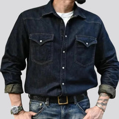 Dark-wash cowboy labor men's denim shirt