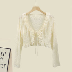 Lace Cardigan Ruffled Slip Purple Dress Set