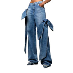 Embroidered bow detail women's jeans