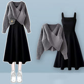 Chic Cross Knit Sweater Slip Dress Set