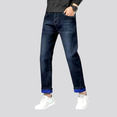 Elastic straight fit dark men's jeans