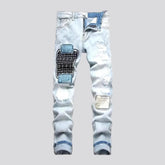 Elastic worn look varied color men's jeans