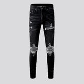 Embellished diamond pattern skinny men's jeans