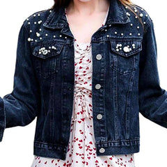 Embellished shoulders women's denim jacket