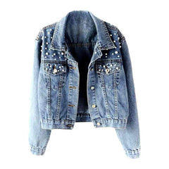 Embellished shoulders women's denim jacket