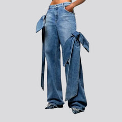 Embroidered bow detail women's jeans