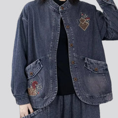 Embroidered jeans chore jacket for ladies
