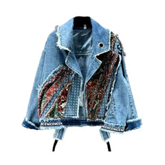 Embroidered jeans jacket for ladies