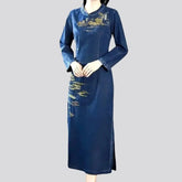 Embroidered long jean dress