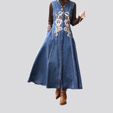 Embroidered maxi denim dress