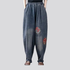 Embroidered retro women's jean joggers