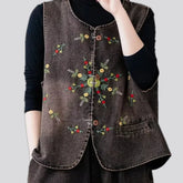 Embroidered women's jean vest