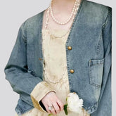 Extra-large washed out women's denim jacket