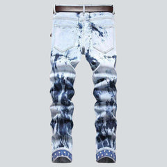 Tie-dyed star embroidery men's jeans