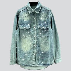 Rhinestones vintage denim shirt for women