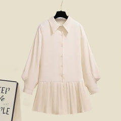 Boho Embroidery Fringed Vest Pleated Lapel Shirt Dress