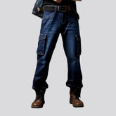 Faded wash biker style moto jeans for men