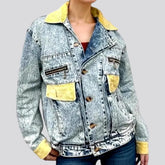 Faded wash corduroy collar denim jacket for women