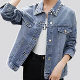 Fashion oversized beaded women's denim jacket