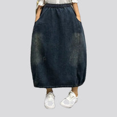Fashion rubber hem bubble jean skirt