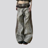 Fashion slouchy fit snake skin women's denim pants