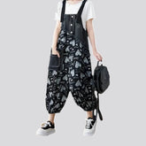 Fashionable baggy fit worn look jean bib for women