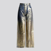 Fashionable coated metallic gold women's jeans