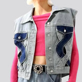 Fashionable cutout jeans vest for women